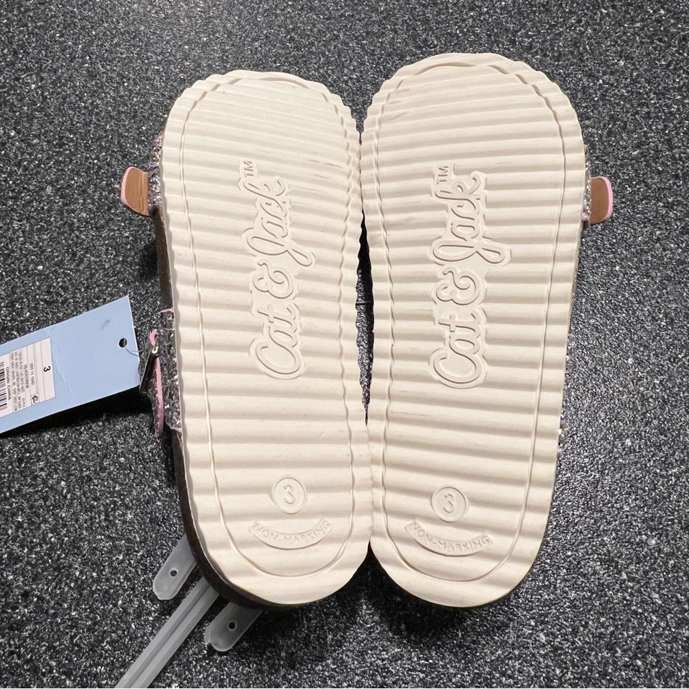 NWT Cat & Jack Girls Drew Footbed Glitter Double-Strap Sandals - Size 3 - Picture 3 of 3